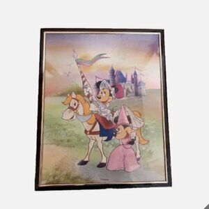 Disney Mickey & Minnie Castle Foil Etching Picture In Framed Glass 8x10 Vintage